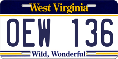 WV license plate OEW136