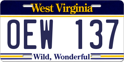 WV license plate OEW137