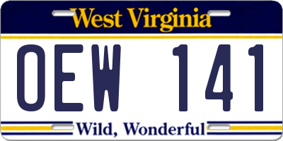 WV license plate OEW141