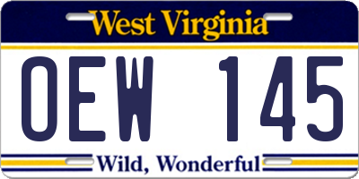 WV license plate OEW145