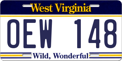 WV license plate OEW148