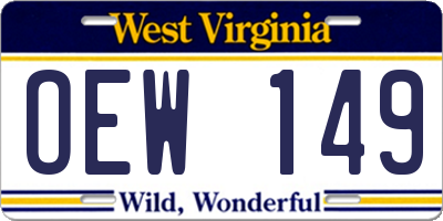 WV license plate OEW149