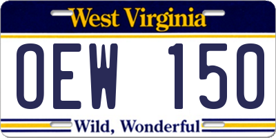 WV license plate OEW150