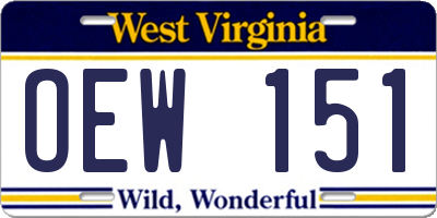 WV license plate OEW151