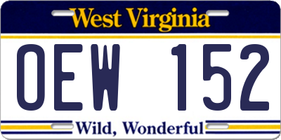 WV license plate OEW152