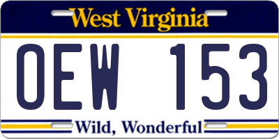 WV license plate OEW153