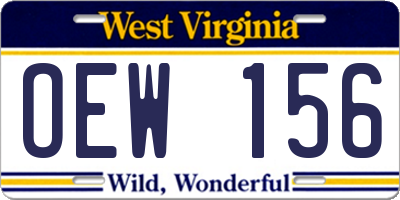 WV license plate OEW156