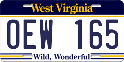 WV license plate OEW165