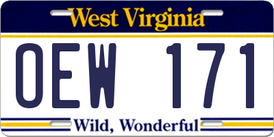WV license plate OEW171