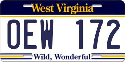 WV license plate OEW172