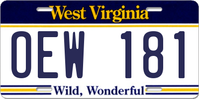 WV license plate OEW181