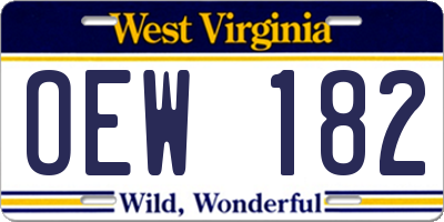WV license plate OEW182