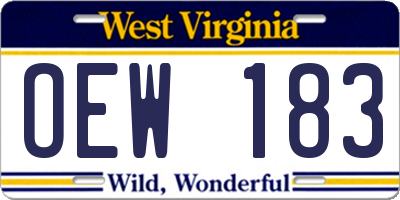 WV license plate OEW183