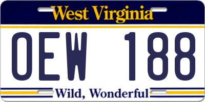 WV license plate OEW188