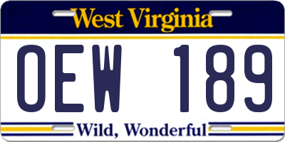 WV license plate OEW189
