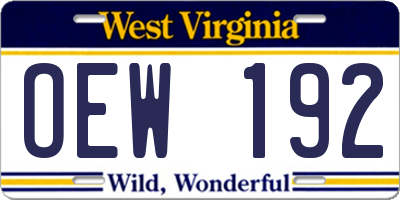 WV license plate OEW192