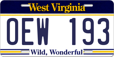 WV license plate OEW193