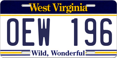 WV license plate OEW196