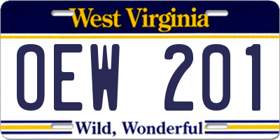 WV license plate OEW201