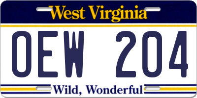 WV license plate OEW204