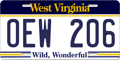 WV license plate OEW206