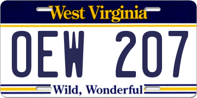 WV license plate OEW207