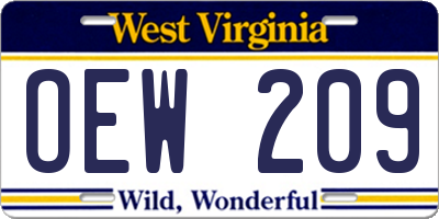 WV license plate OEW209