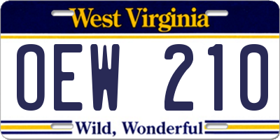 WV license plate OEW210