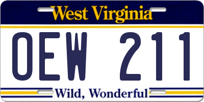 WV license plate OEW211