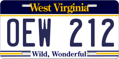 WV license plate OEW212