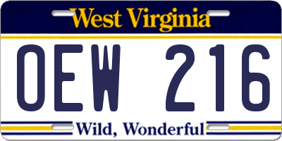 WV license plate OEW216