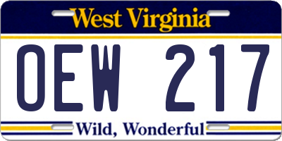 WV license plate OEW217