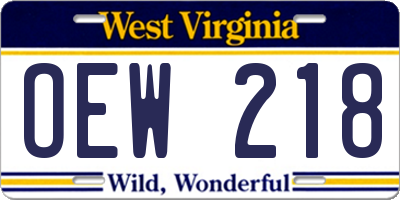 WV license plate OEW218