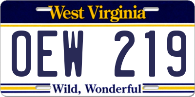 WV license plate OEW219