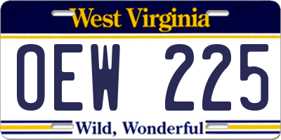WV license plate OEW225