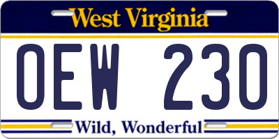 WV license plate OEW230