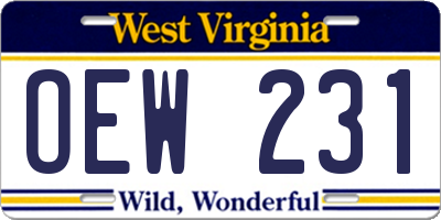 WV license plate OEW231