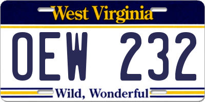WV license plate OEW232