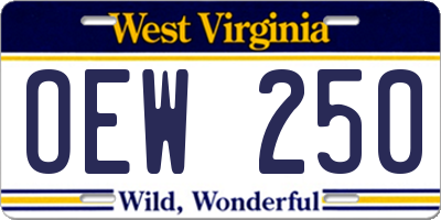 WV license plate OEW250