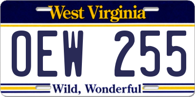 WV license plate OEW255