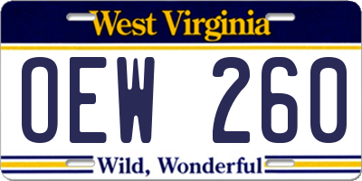 WV license plate OEW260