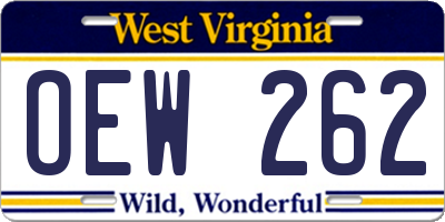 WV license plate OEW262