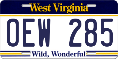 WV license plate OEW285