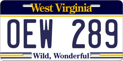 WV license plate OEW289
