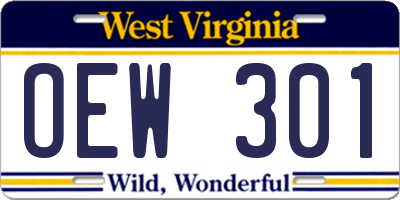 WV license plate OEW301
