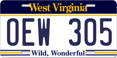 WV license plate OEW305