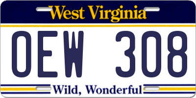WV license plate OEW308