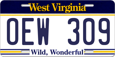 WV license plate OEW309