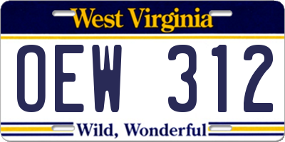 WV license plate OEW312