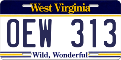 WV license plate OEW313